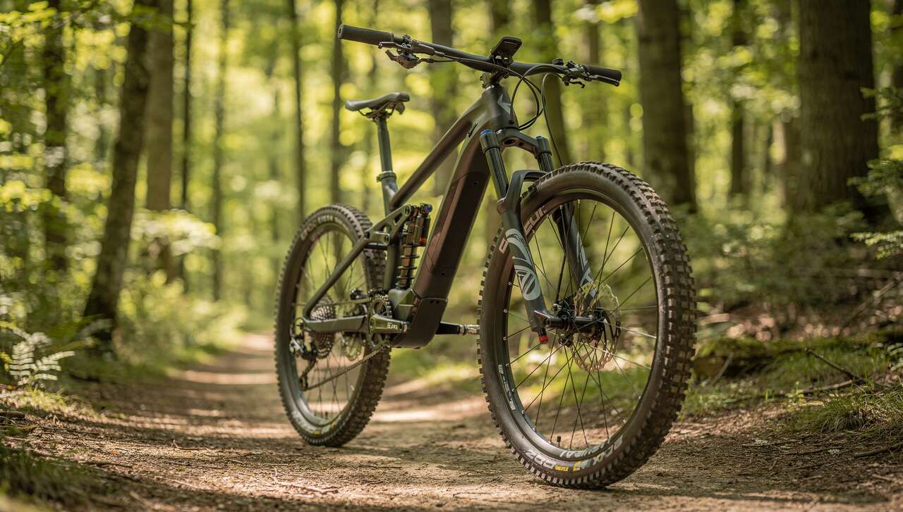 Electric mountain bike on a forest trail